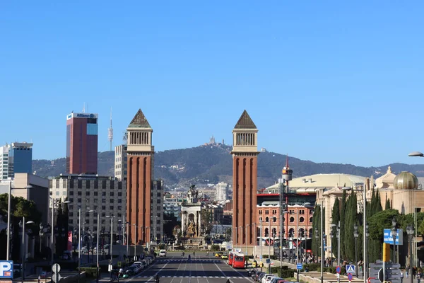 Utsikt Över Venetianska Tornen Plaza Espanya Spanska Torget Barcelona — Stockfoto