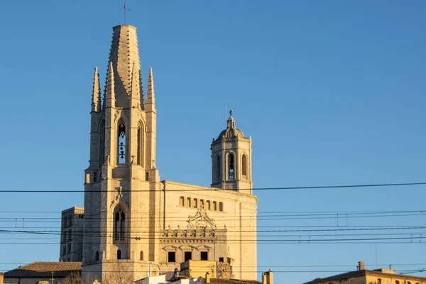Kyrkan Felix Girona Vid Solnedgången Spanien Katalonien — Stockfoto