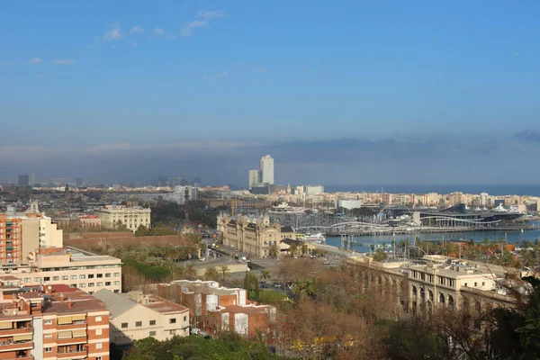 Utsikt Över Barcelona Från Montjuic Solig Dag Katalonien Spanien — Stockfoto