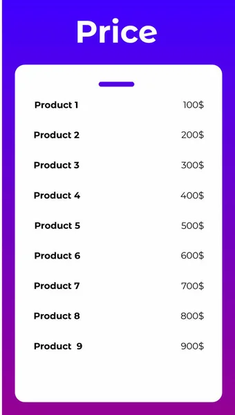 Prijslijst Producten Met Prijzen Een Witte Vacht Een Paars Verloop — Stockvector