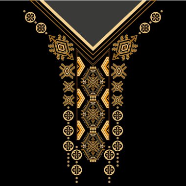 Siyah ve altın renkleri etnik çiçek boyun. Paisley Dekoratif kenarlık