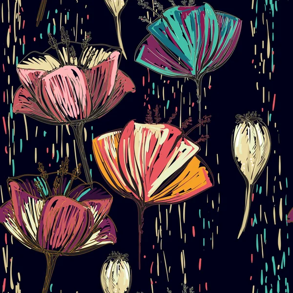 Vetor tulipas coloridas no fundo preto — Vetor de Stock
