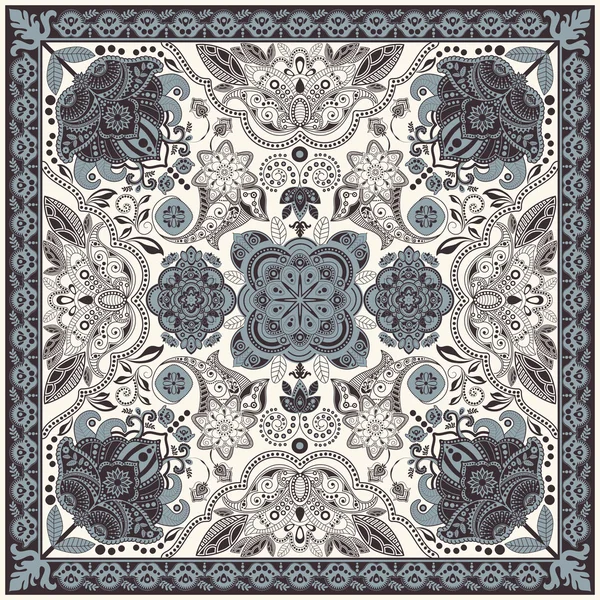 Diseño para bolsillo cuadrado, chal, textil. Patrón floral Paisley — Vector de stock