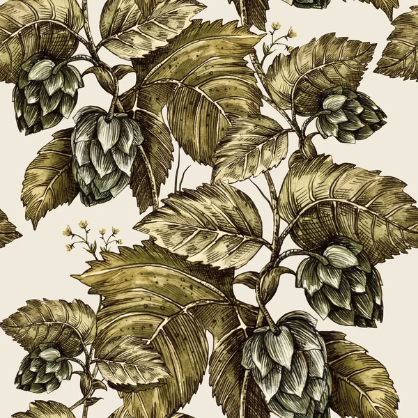 Climbing plant ivy, hop. Seamless floral pattern. Handmade illustration. — Stock fotografie