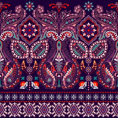 Sorunsuz Paisley arka plan, çiçek desenli. Renkli süs. Hint sınır süsleme