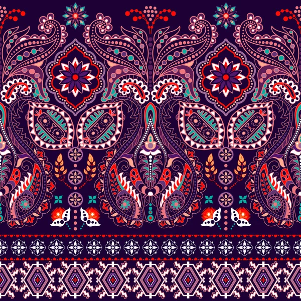 Fond sans couture Paisley, motif floral. Ornement coloré. ornement frontière indienne — Image vectorielle