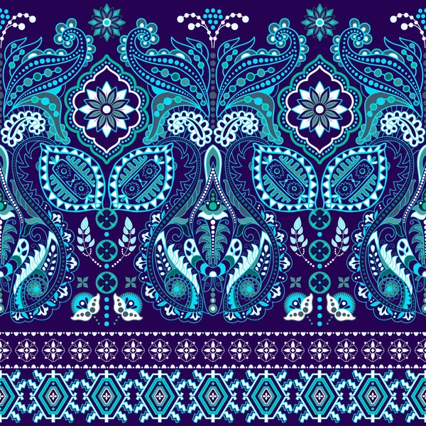 Sfondo Paisley senza cuciture, motivo floreale. Colorato ornamentale. Ornamento di confine indiano — Vettoriale Stock