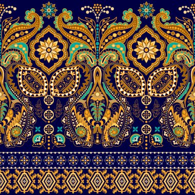 Sorunsuz Paisley arka plan, çiçek desenli. Renkli süs. Hint sınır süsleme