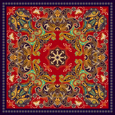 Tasarım kare cep, şal, tekstil için. Paisley çiçek desenli