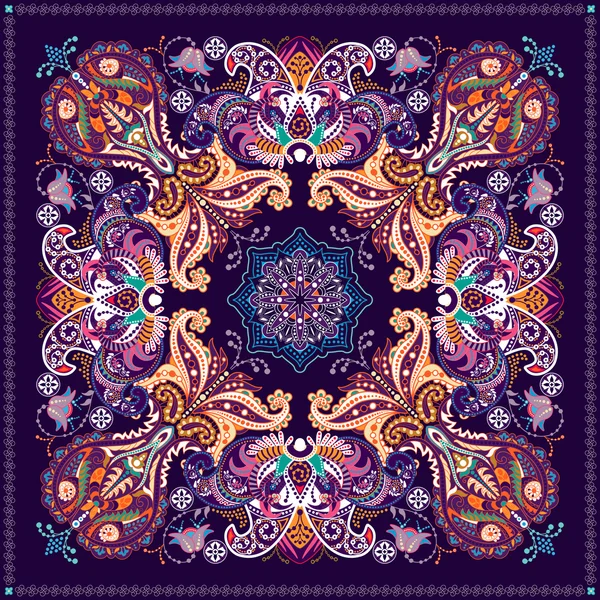 Conception pour poche carrée, châle, textile. Paisley motif floral — Image vectorielle