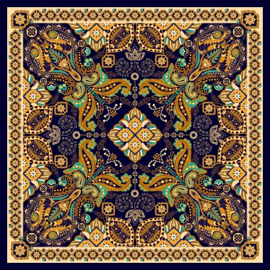 Tasarım kare cep, şal, tekstil için. Paisley çiçek desenli