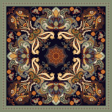 Tasarım kare cep, şal, tekstil için. Paisley çiçek desenli
