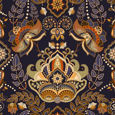 Sorunsuz Paisley arka plan, çiçek desenli