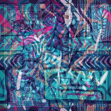 Tasarım kare cep, şal, tekstil için. Soyut Paisley çiçek desenli