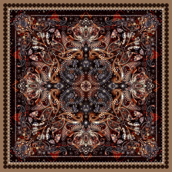 Diseño para bolsillo cuadrado, chal, textil. Resumen Paisley patrón floral — Archivo Imágenes Vectoriales