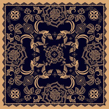 Tasarım kare cep, şal, tekstil için. Paisley çiçek desenli