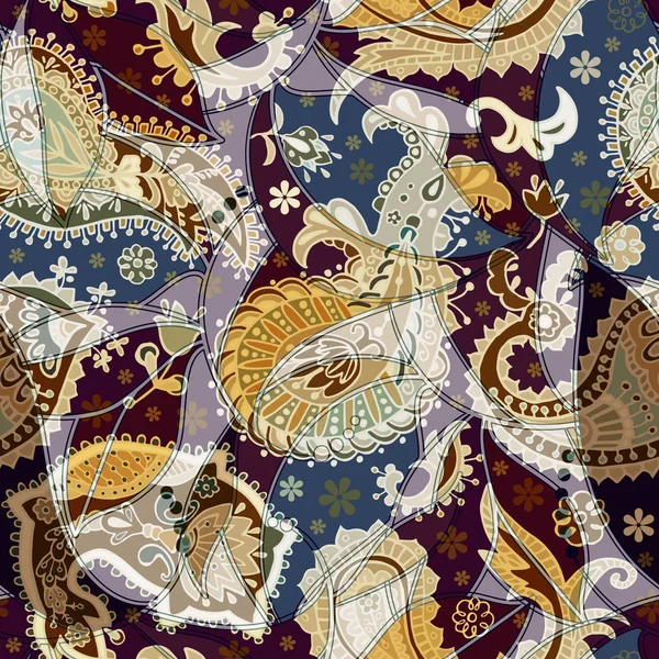 カラフルなペイズリーのシームレスなパターン。インドの装飾的な背景 — ストックベクタ