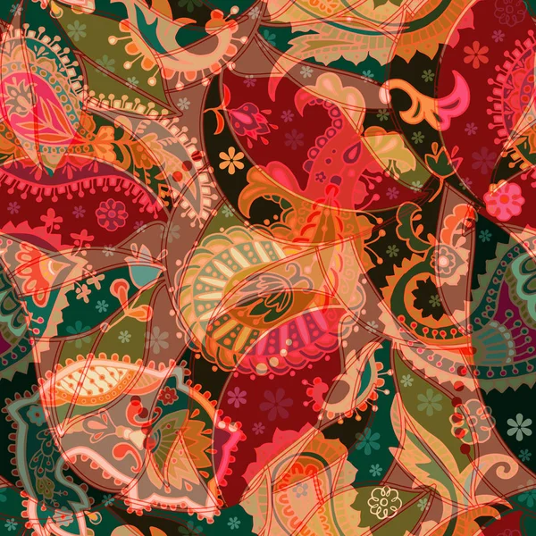 Farbenfrohe Paisley nahtlose Muster. Indische Zierkulisse — Stockvektor