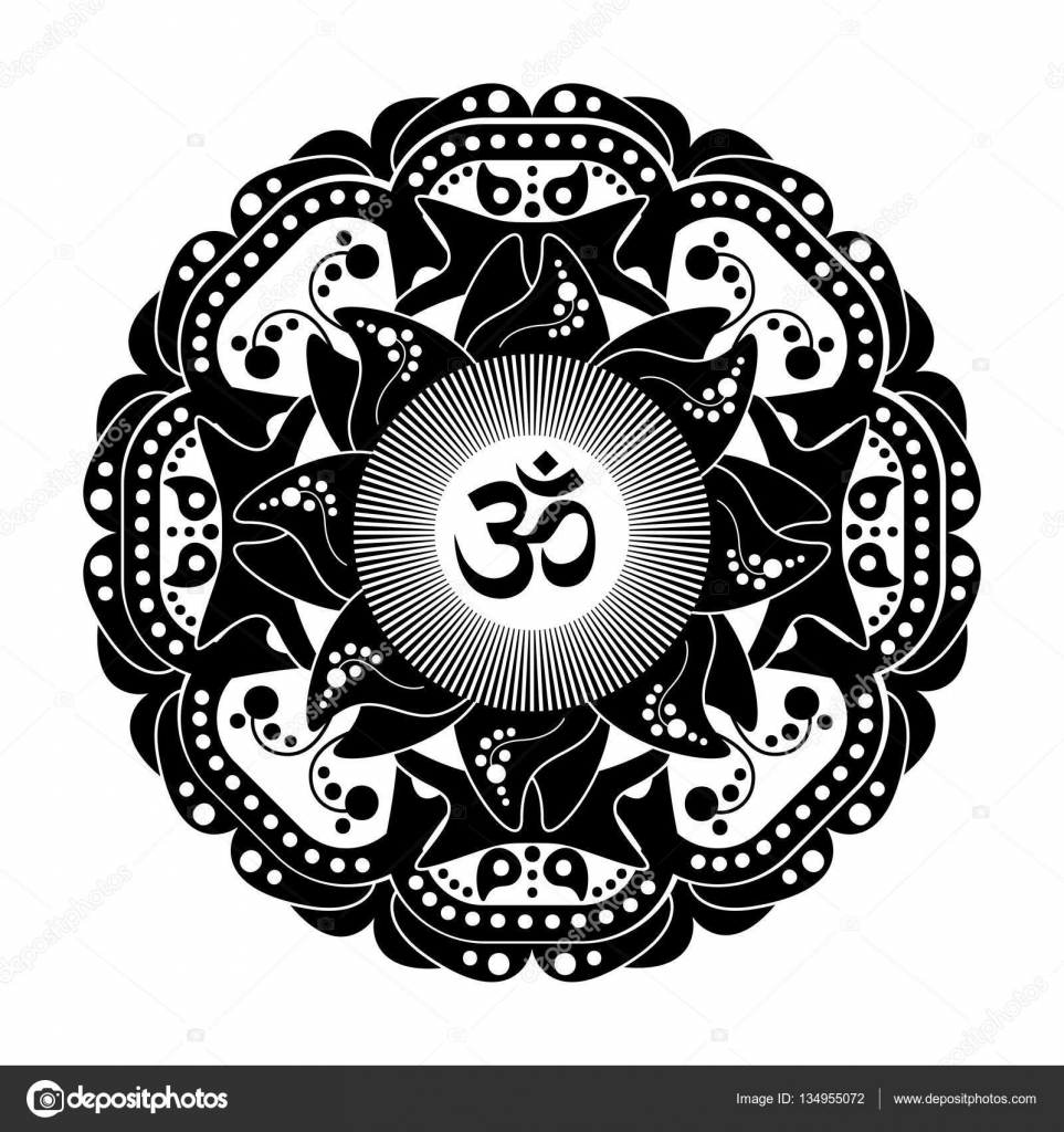 Tatoo mandala de henna vector blanco y negro. OM símbolo decorativo