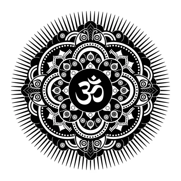 Mandala henné vecteur noir et blanc. OM symbole décoratif — Image vectorielle