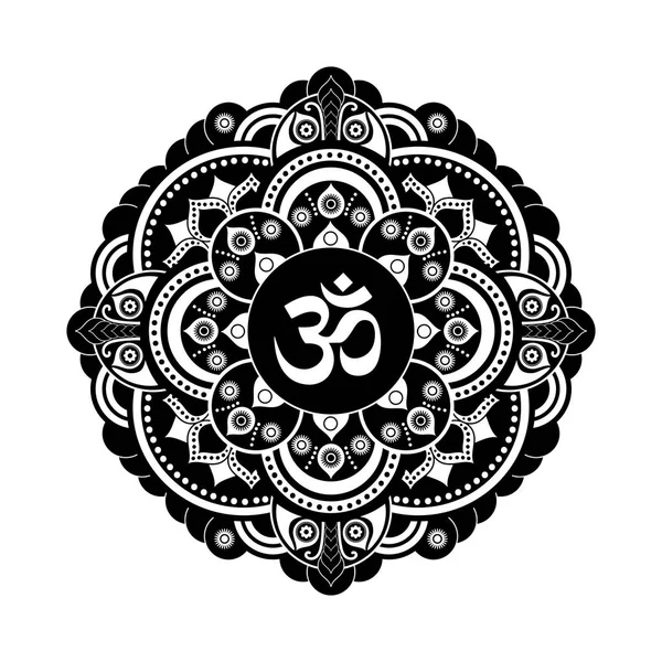 Preto e branco vetor henna tatoo mandala. OM símbolo decorativo — Vetor de Stock