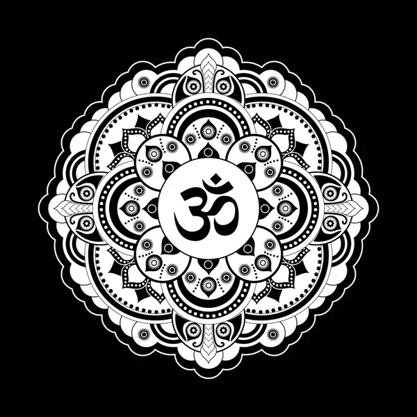 Black and white vector henna tatoo mandala. OM decorative symbol — Stock Vector