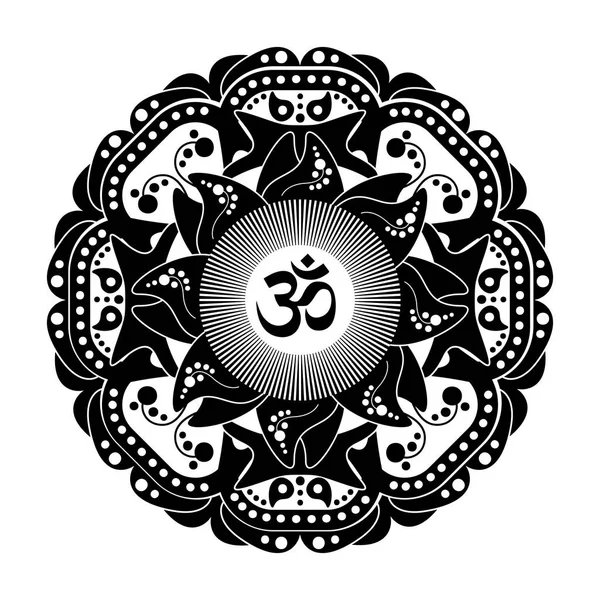 Black and white vector henna tatoo mandala. OM decorative symbol — Stock Vector