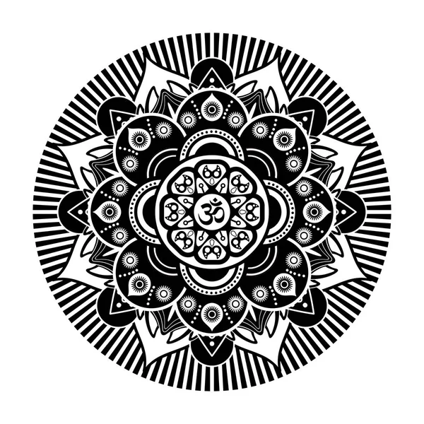 Fekete-fehér vektor henna tetoválás mandala. Om dekoratív szimbólum — Stock Vector