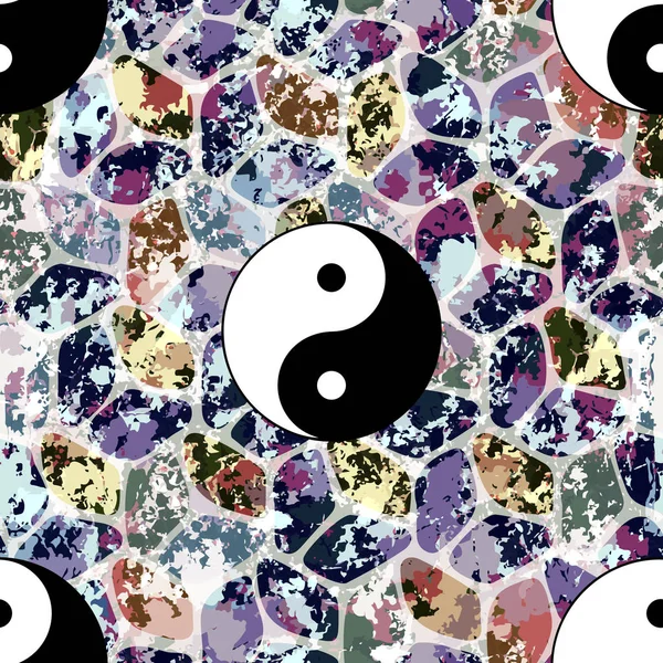 Modèle sans couture coloré avec symbole Yin et Yang — Image vectorielle