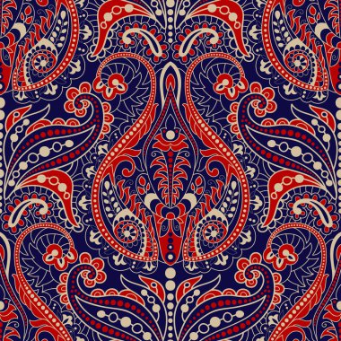 Sorunsuz Paisley arka plan, çiçek desenli. Renkli süs arka plan. Hint süsleme. Ambalaj kağıt, kumaş, tekstil, duvar kağıdı için güzel Hint süsleme