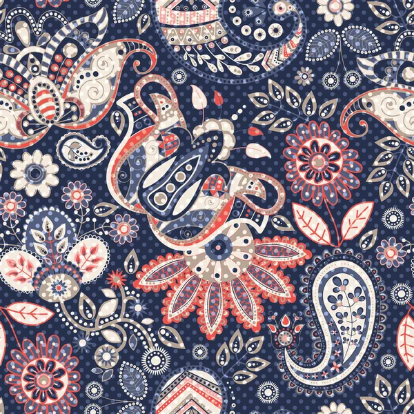 Fondo Paisley sin costuras, patrón floral. Fondo ornamental colorido — Archivo Imágenes Vectoriales