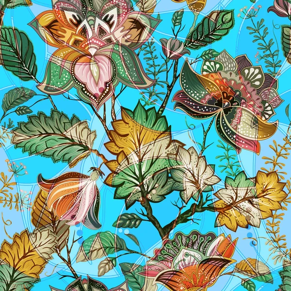 Patrón floral ligero sin costuras. Fondo dibujado a mano. Fondo colorido. Patrón se puede utilizar para la tela, papel pintado o papel de envolver, tela — Archivo Imágenes Vectoriales