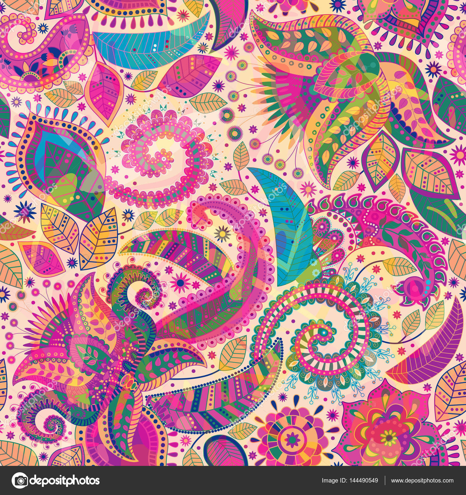 Seamless Paisley background, floral pattern. Colorful ornamental