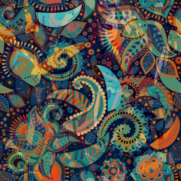 Fondo Paisley sin costuras, patrón floral. Fondo ornamental colorido — Archivo Imágenes Vectoriales