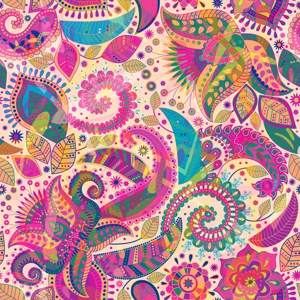 Fond sans couture Paisley, motif floral. Fond ornemental coloré — Image vectorielle