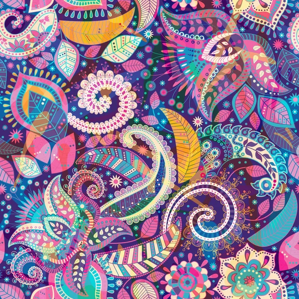 Seamless Paisley background, floral pattern. Colorful ornamental background — Stock Vector