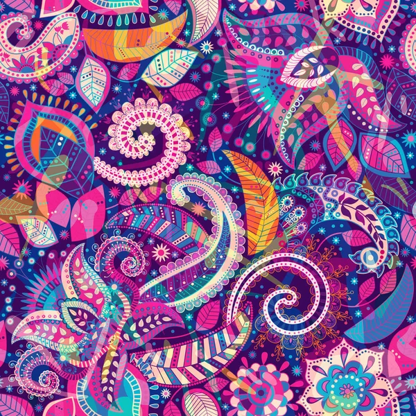 Seamless Paisley background, floral pattern. Colorful ornamental backdrop — Stock Vector