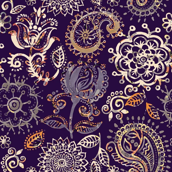 Patrón sin costura floral en estilo paisley. Fondo de pantalla abstracto con flores. Fondo botánico decorativo — Vector de stock