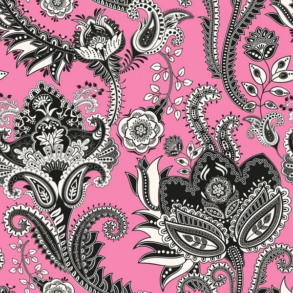 Patrón sin costura vectorial. Fondo floral indio. Paisley. Estilo de moda — Archivo Imágenes Vectoriales