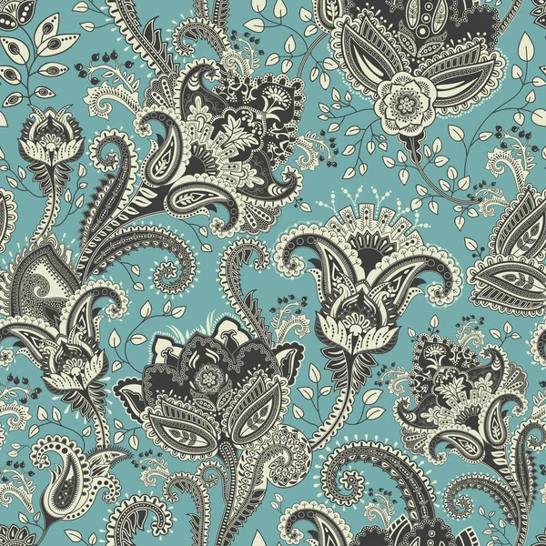 Padrão sem costura vetorial. Fundo floral indiano. Paisley. Estilo de moda. Design para tecido — Vetor de Stock