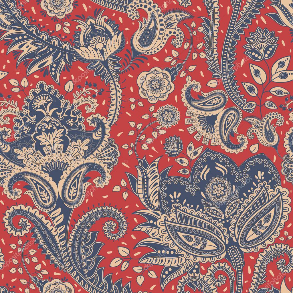  Vector  seamless pattern  Indian  floral backdrop Paisley 