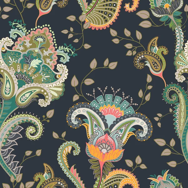 Modèle sans couture vectoriel. Fond floral indien. Paisley. Style mode. Conception pour tissu — Image vectorielle