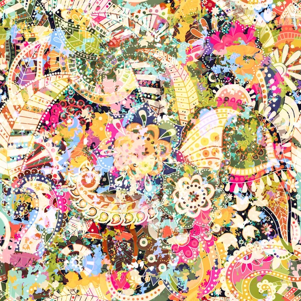 Безшовний фон Пейслі, квітковий візерунок. Барвистий декоративний фон. Кольорові шпалери з декоративними квітами. Вплив старовинної фрески — стоковий вектор