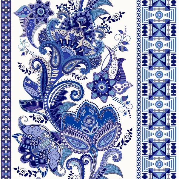 Padrão indiano sem costura. Papel de parede com Paisley. Estilo étnico. Ornamento fronteiriço. Fronteira vetorial floral — Vetor de Stock