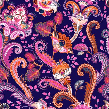 Paisley çiçek seamless modeli. Hint süsleme. Vektör dekoratif çiçek ve Paisley. Etnik tarzı. Kumaşlar, Dekupaj kartları, web tasarım