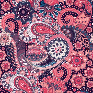 Paisley çiçek seamless modeli. Hint süsleme. Vektör dekoratif çiçek ve Paisley. Etnik tarzı. Kumaşlar, Dekupaj kartları, web tasarım