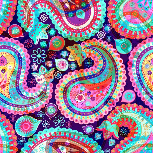 Paisley motif floral sans couture. Ornement indien. Fleurs décoratives vectorielles et Paisley. Style ethnique. Conception pour tissus, cartes, web, découpage — Image vectorielle