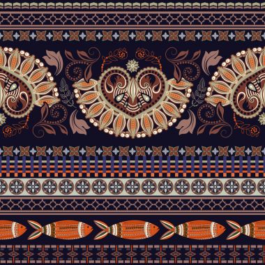 Geometrik süsleme seramik, duvar kağıdı, tekstil, web, kartlar. Etnik desen. Sınır renkli süsleme