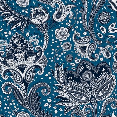 Çiçek Dikişsiz desen, doku etkisi. Hint renkli süs. Vektör dekoratif çiçek ve Paisley. Etnik tarzı. Kumaşlar, Dekupaj kartları, web tasarım