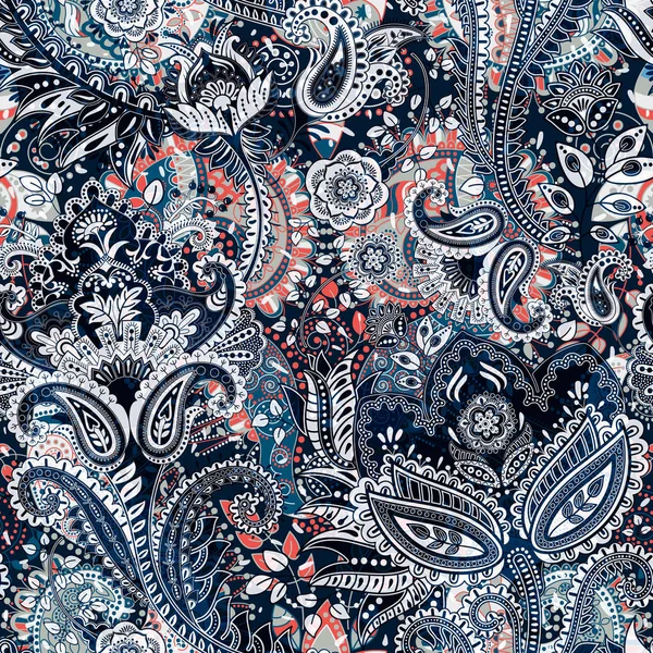 Květinový vzor bezešvé, efekt textury. Indické barevné ornament. Dekorativní květiny vektorové a Paisley. Etnický styl. Design pro textilie, karet, web, decoupage — Stockový vektor